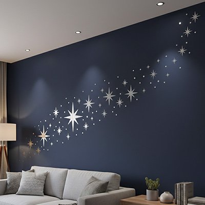 Autocollant mural argenté sur mur bleu