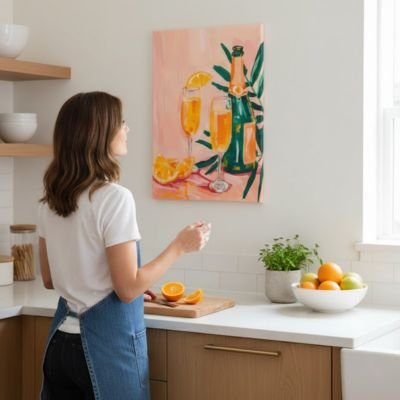 Decoration murale cuisine vin orange