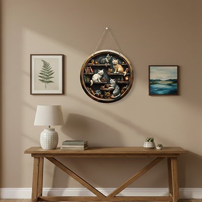 Décoration murale en bois dans un couloir