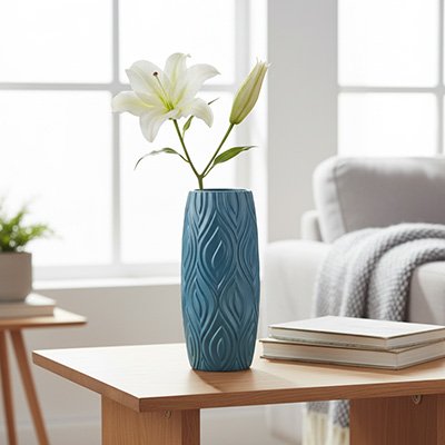 Vase bleu sur table de salon