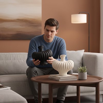 Vase homme qui examine les vases
